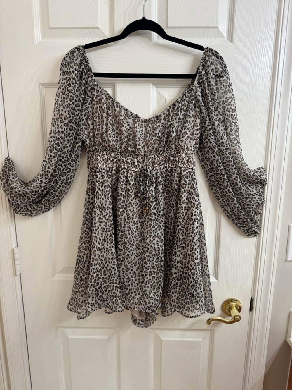 Leopard Print Peasant Romper/ Neutral Tones Size L